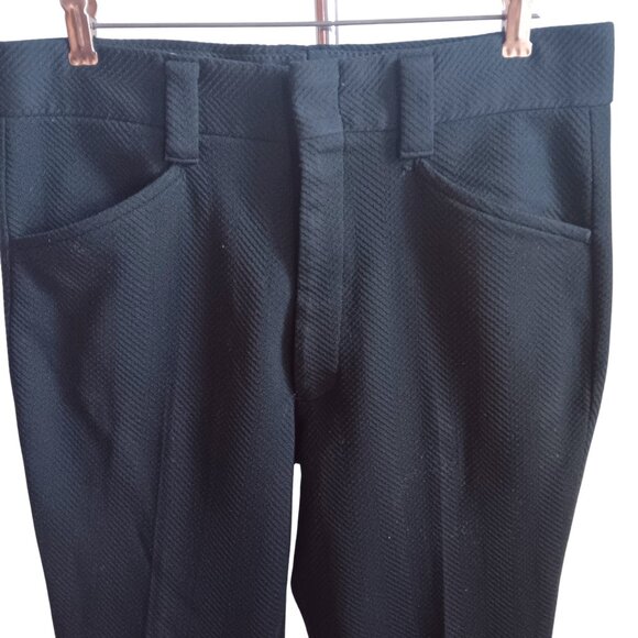 33x29 Vintage 70's Pants Farah Mens Black Textured Herringbone Dress Steel Zip - Picture 4 of 5